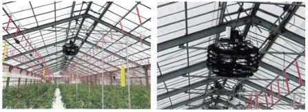 エリターボを実際にハウス内設置した姿と拡大