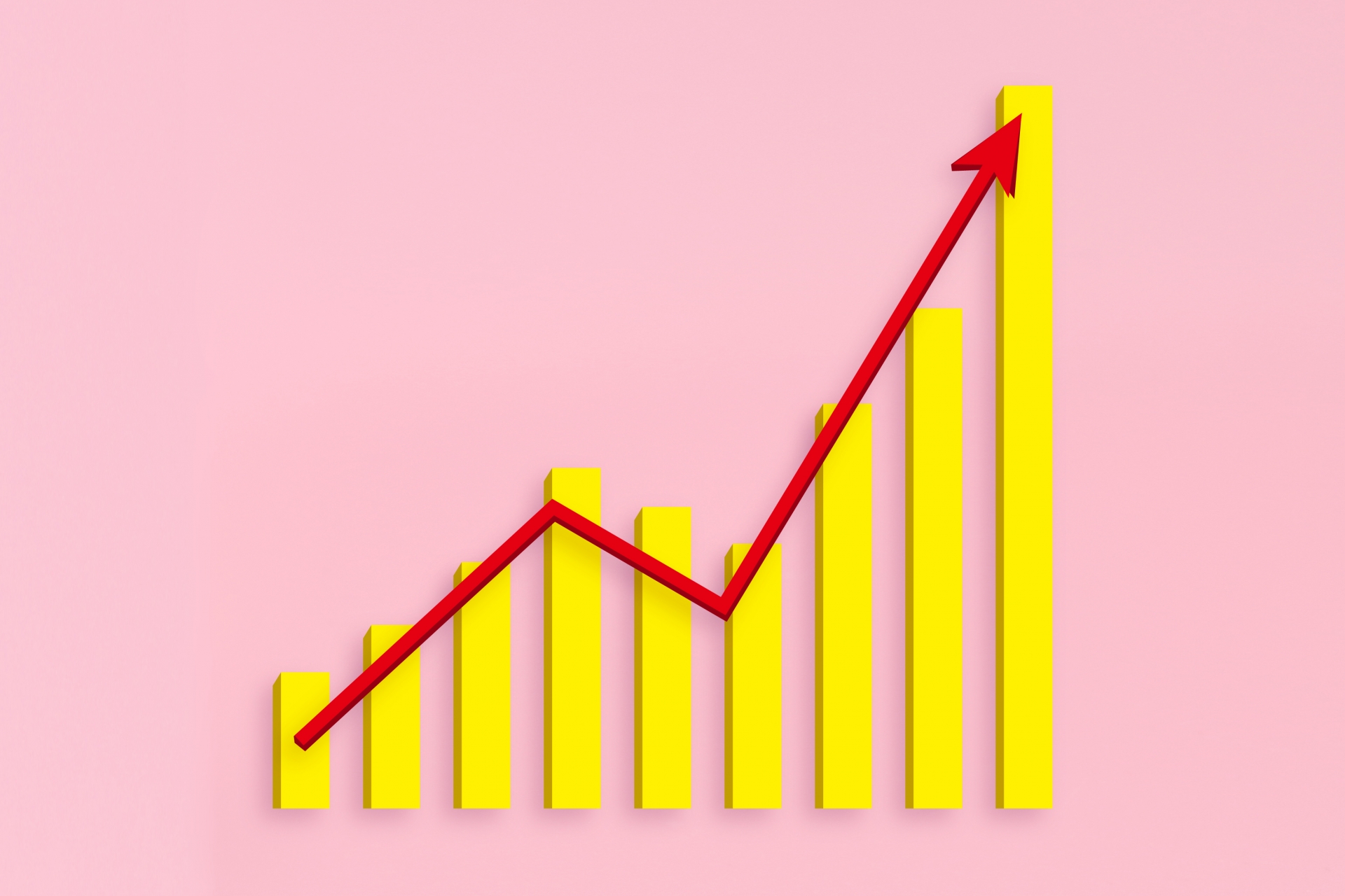 上向きの折れ線グラフと棒グラフイメージ