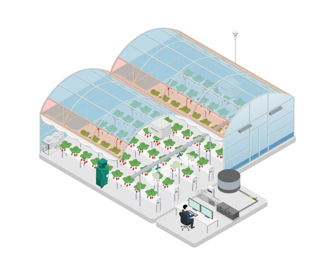 イチゴハウス二棟をパソコンで制御管理