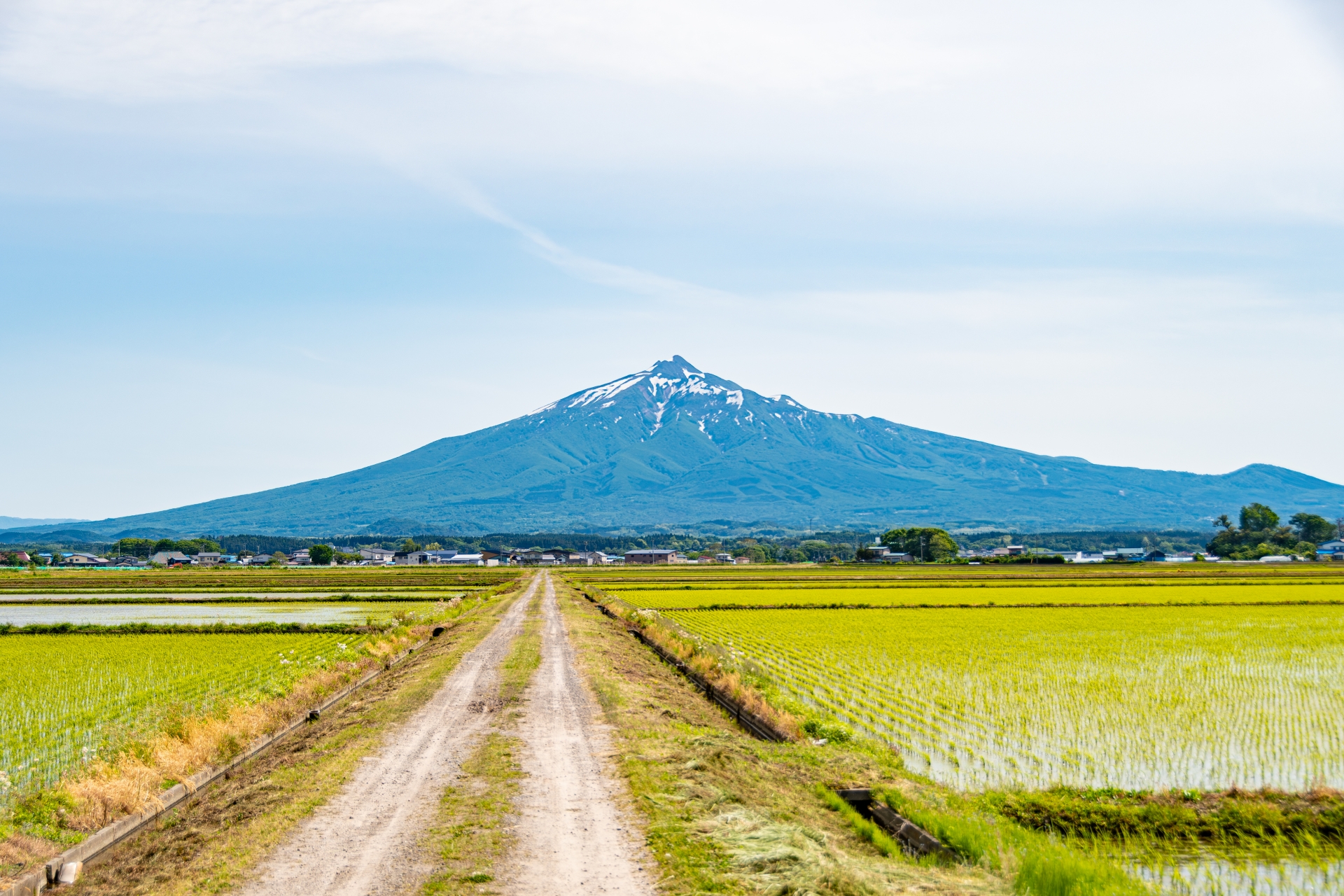 春の農道と岩木山